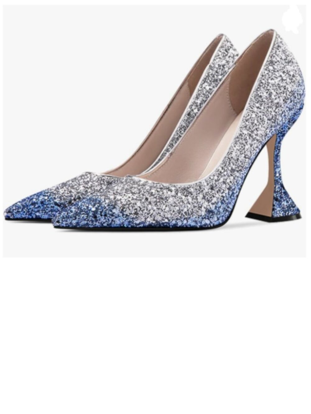 YDN Silver Blue Pointed Toe Slip on Pumps Special High Heel Shoe for Party Lady